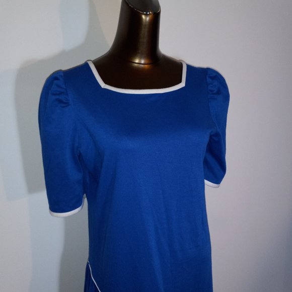 drop-waist ruffle hem dress vintage early 1980s polyester-cotton blend jersey - Picture 8 of 14